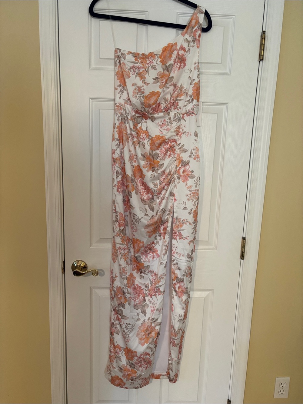 Nookie Utopia White One-Shoulder Maxi Dress with Orange Floral Print